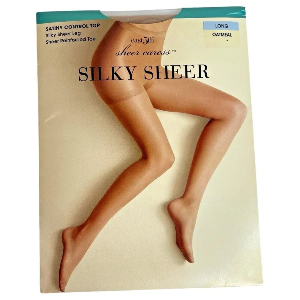 2‎ Pair JCPenney Sheer Caress Control Top Pantyhose Long East 5th Oatmeal Black